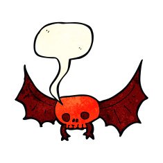 cartoon spooky skull bat with speech bubble N2