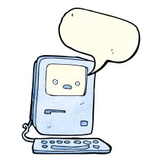 cartoon old computer with speech bubble N6