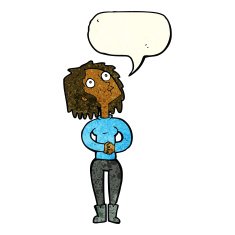 cartoon woman looking upwards with speech bubble N3