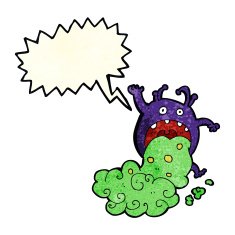 cartoon gross monster being sick with speech bubble N4