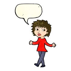 cartoon woman with no worries speech bubble N12