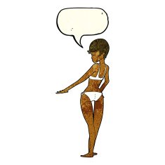 cartoon woman in bikini with speech bubble N15
