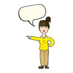 cartoon woman pointing with speech bubble N67