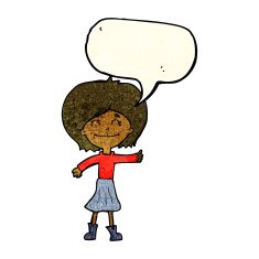 cartoon happy girl giving thumbs up symbol with speech bubble N2