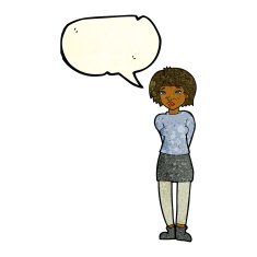cartoon shy woman with speech bubble N18