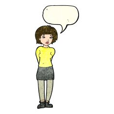 cartoon shy woman with speech bubble N19