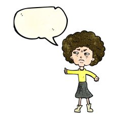 cartoon annoyed old woman with speech bubble N7