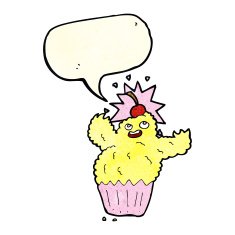cartoon cupcake monster with speech bubble N4
