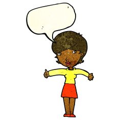 cartoon woman giving thumbs up symbol with speech bubble N22