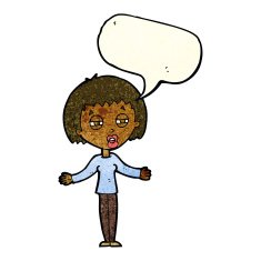 cartoon suspicious woman with speech bubble N5