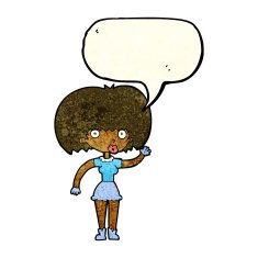 cartoon woman waving with speech bubble N95