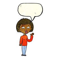 cartoon woman waving with speech bubble N96