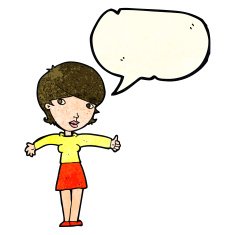 cartoon woman giving thumbs up symbol with speech bubble N23