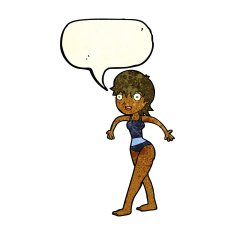 cartoon happy woman in swimming costume with speech bubble N3