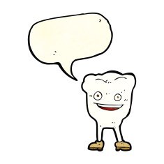 cartoon happy tooth character with speech bubble N2