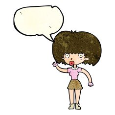 cartoon woman waving with speech bubble N97
