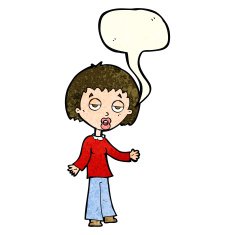 cartoon tired woman with speech bubble N10