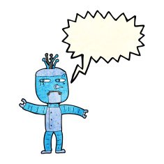 cartoon robot with speech bubble N58
