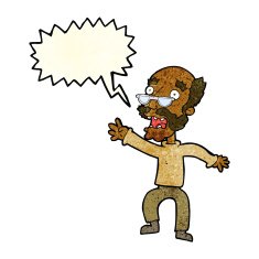 cartoon frightened old man with speech bubble N8