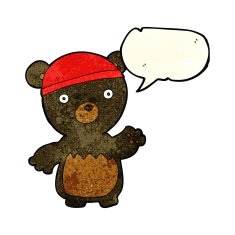 cartoon black bear wearing hat with speech bubble N2