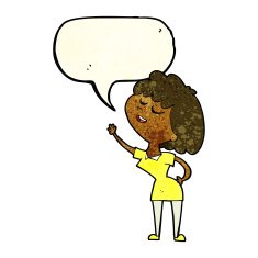 cartoon happy woman about to speak with speech bubble N3