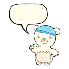 cartoon polar bear wearing hat with speech bubble N2