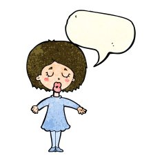 cartoon woman in dress with speech bubble N12