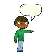 cartoon man pointing with speech bubble N55