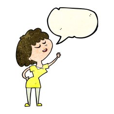 cartoon happy woman about to speak with speech bubble N4