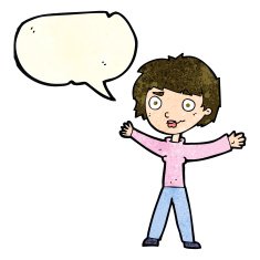cartoon woman waving arms with speech bubble N6