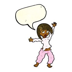cartoon frightened woman with speech bubble N11