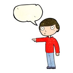 cartoon man pointing with speech bubble N56