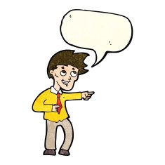 cartoon funny office man pointing with speech bubble N4