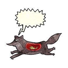 cartoon wolf with mouse in belly speech bubble N2