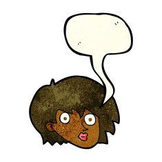 cartoon surprised female face with speech bubble N16
