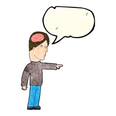 cartoon clever man pointing with speech bubble N3