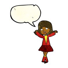 cartoon unhappy girl with speech bubble N5