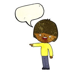 cartoon man pointing with speech bubble N57