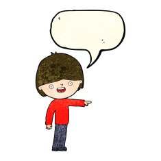 cartoon man pointing with speech bubble N58
