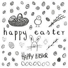 Doodle vector Easter set BW