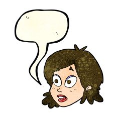 cartoon female face with surprised expression speech bubble N7