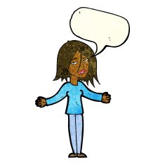 cartoon woman shrugging shoulders with speech bubble N165