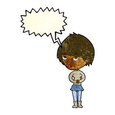 cartoon nervous woman with speech bubble N10
