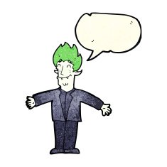 cartoon happy vampire with speech bubble N14