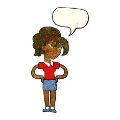cartoon woman with hands on hips speech bubble N63