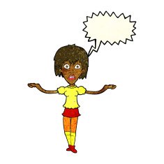 cartoon woman shrugging shoulders with speech bubble N166