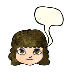 cartoon happy female face with speech bubble N55