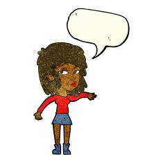 cartoon woman playing it cool with speech bubble N4