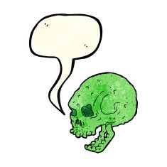 cartoon spooky skull with speech bubble N43