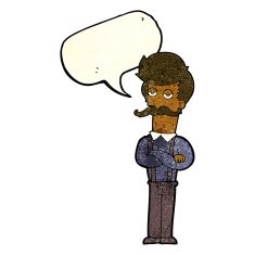 cartoon man with mustache speech bubble N24
